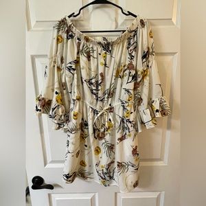 Hint of Blush dress, Size Medium, Cream colored with multi-colored design